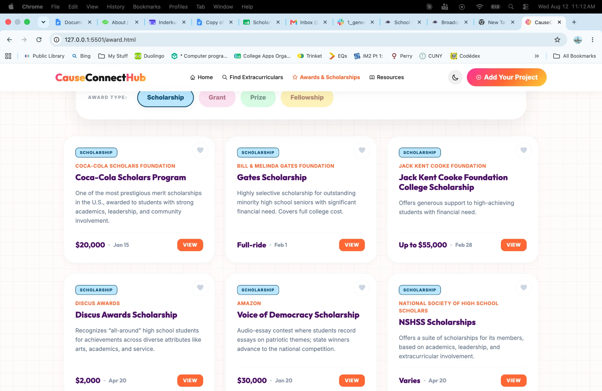 Awards and scholarships page